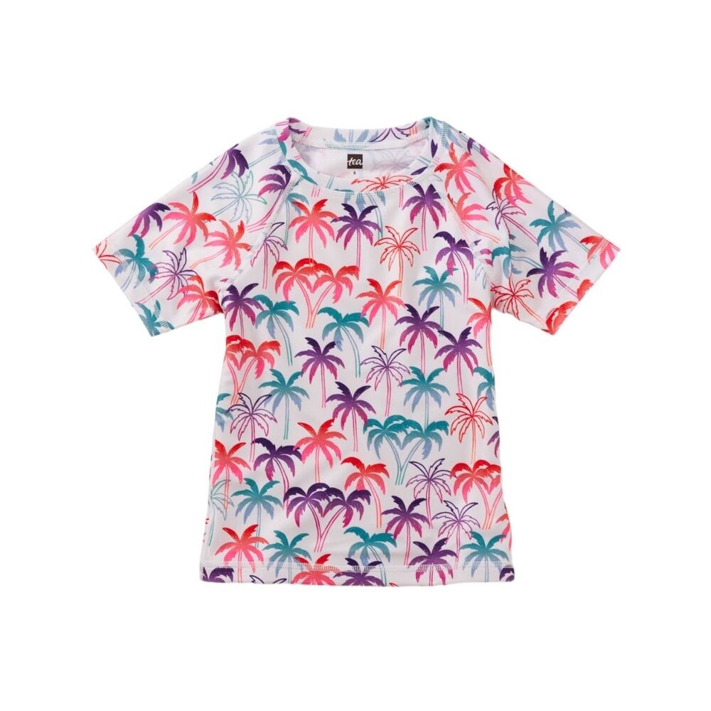 NEW Tea Collection Rainbow Palms Short Sleeve Swim Rash Guard size 3